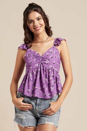 floral-rayon-sweetheart-neck-women's-top---lavender