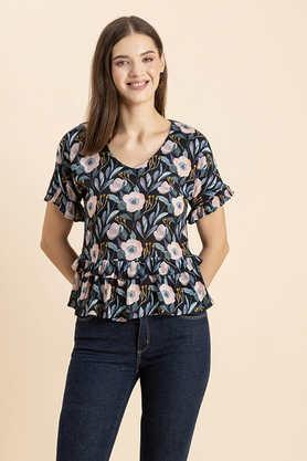 floral rayon v neck women's top - multi