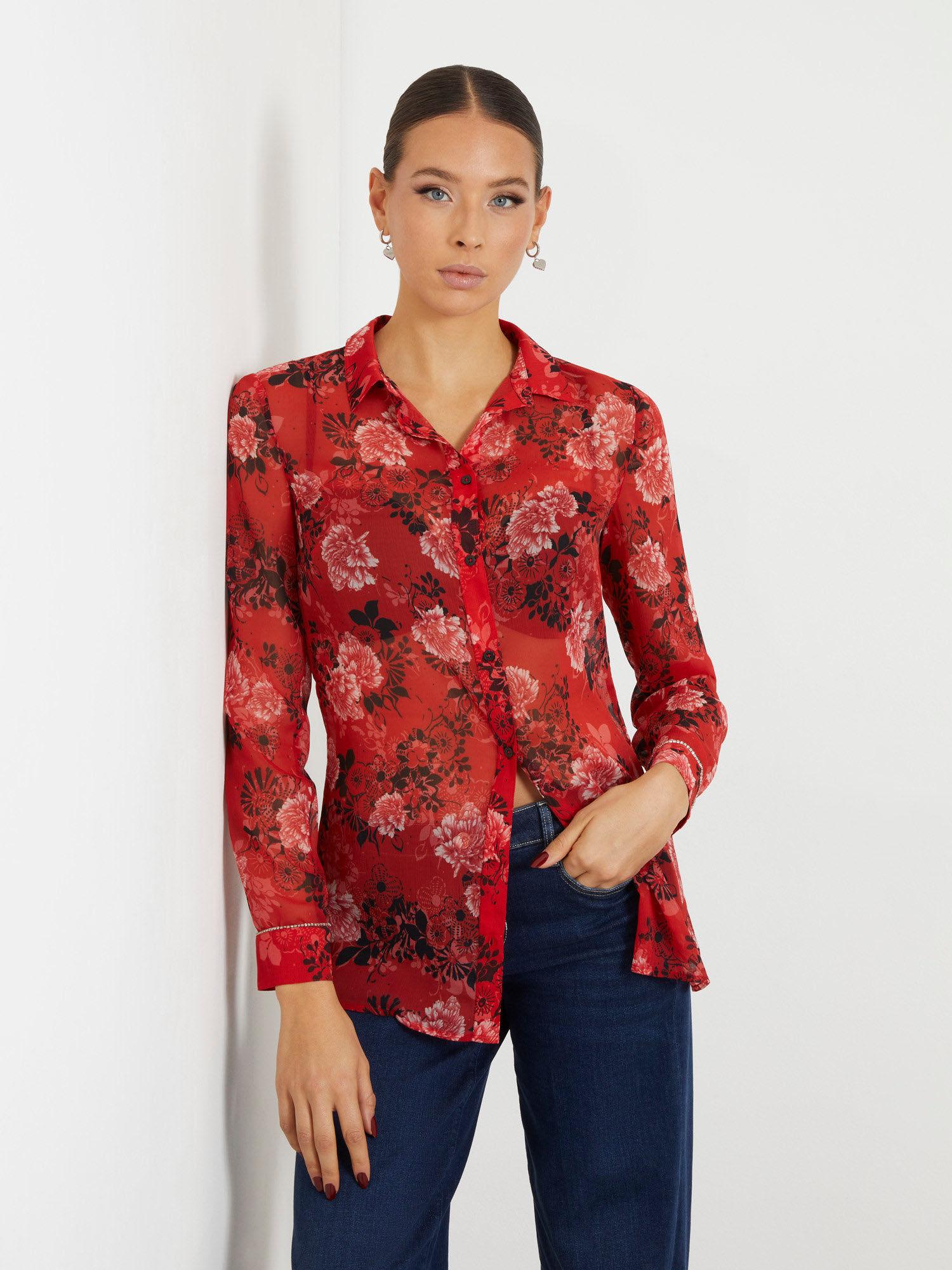 floral red all over print shirt