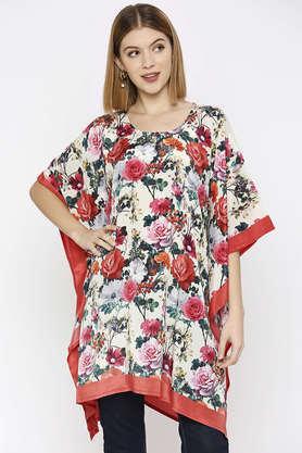 floral round neck polyester women's kaftan dress - multi
