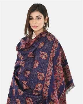 floral shawl with fringed hemline