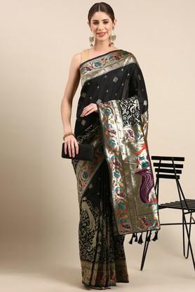 floral silk festive wear women's saree - black