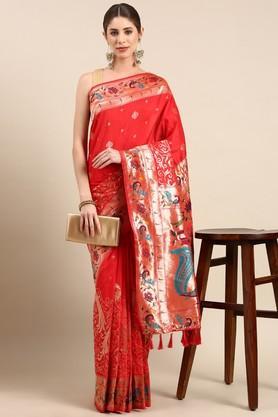 floral silk festive wear women's saree - red