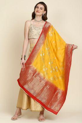 floral silk womens festive wear dupatta - yellow mix