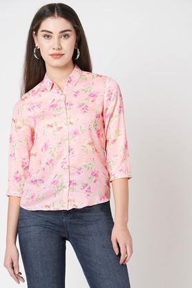 floral spread collar polyester women's casual wear shirt - multi
