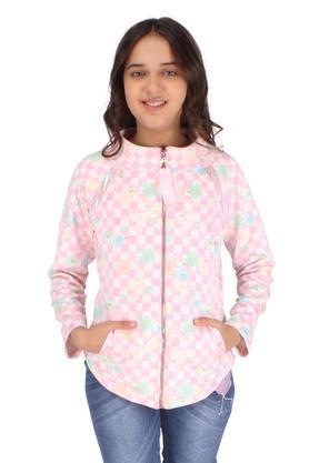 floral suede mock neck girls sweatshirt - pink