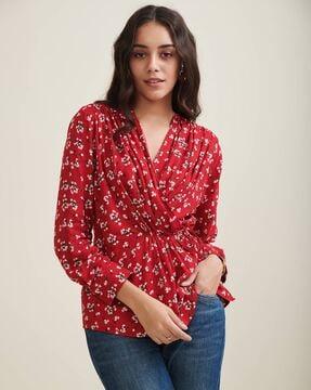floral top with surplice neck