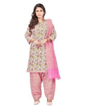 floral unstitched dress material with dupatta