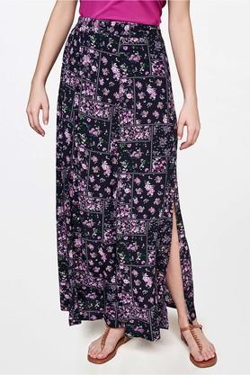 floral viscose mid rise women's casual skirt - multi