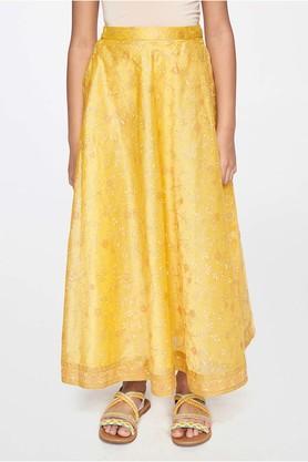 floral viscose regular fit girls festive skirt - yellow