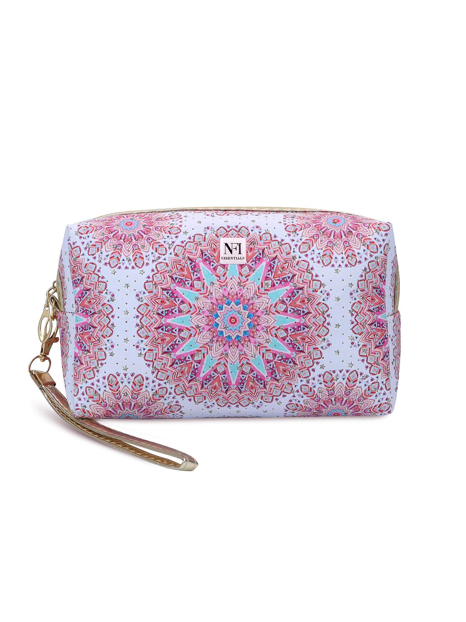 floral & diamond print cosmetics multi-colour pouch