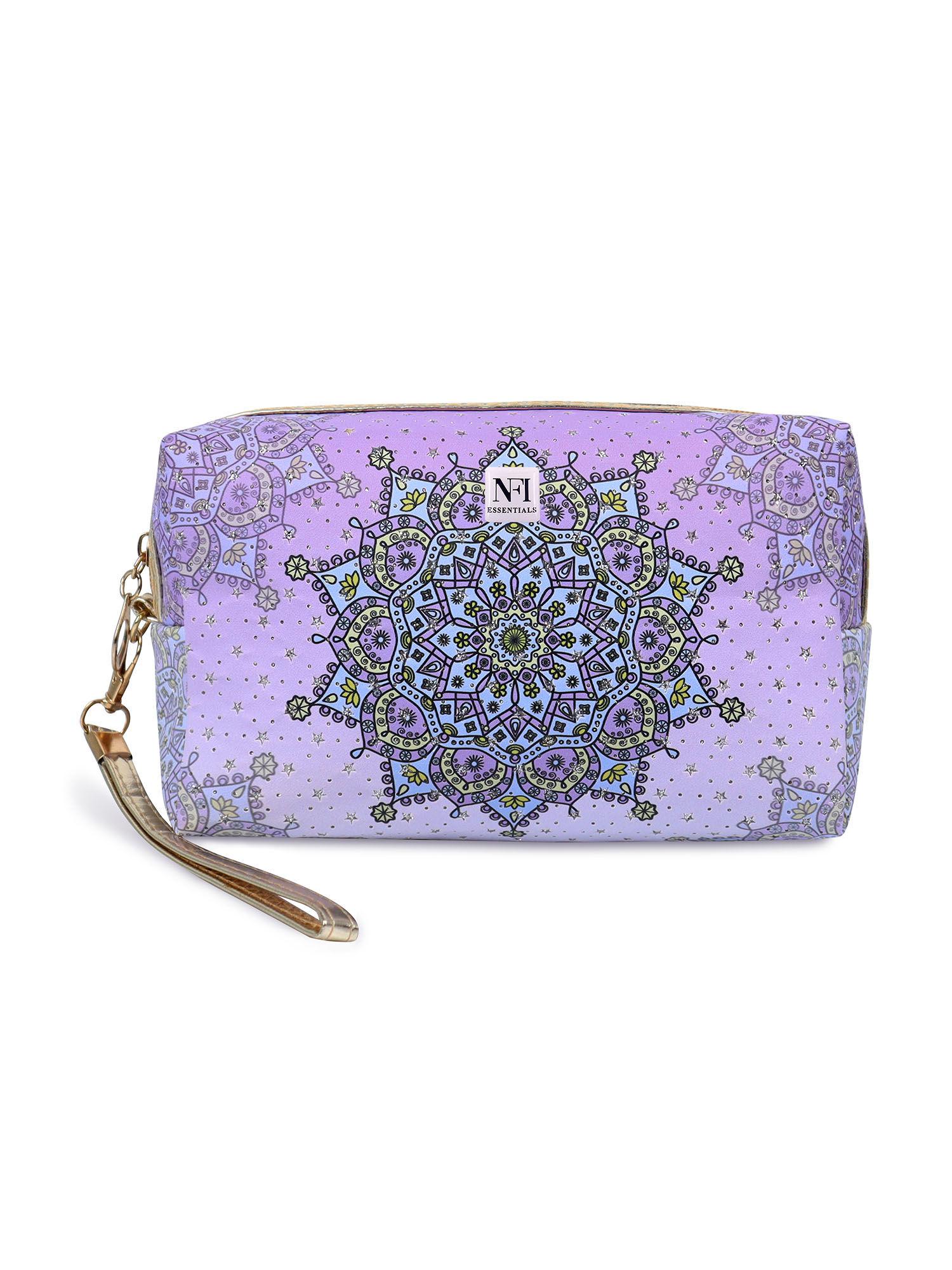 floral & diamond print cosmetics pouch multi-colour