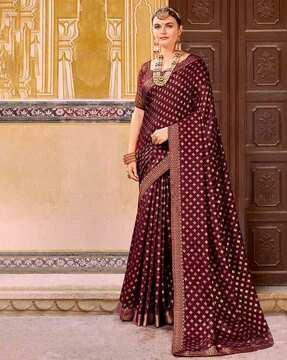 floral & embellished bordered saree with unstitched blouse piece