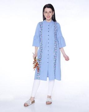 floral  embroidered straight kurti