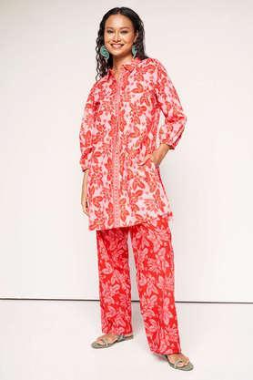 floral 3/4 sleeves cotton women's set - pack of 2 - red