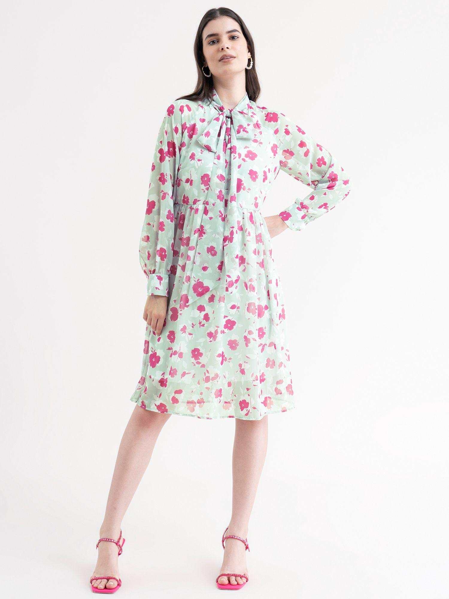 floral a-line dress - sap green