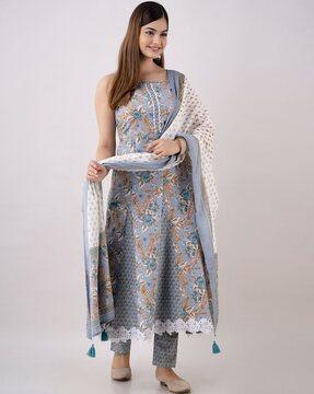 floral a-line kurta with pants & dupatta