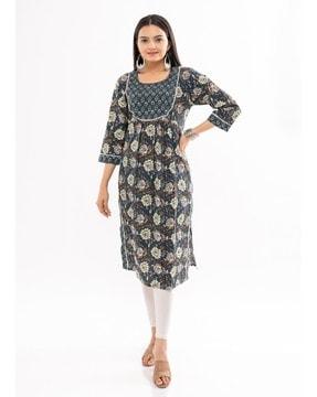 floral a-line kurta with round neck