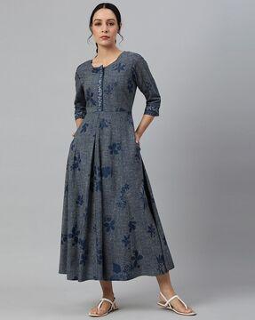 floral a-line midi dress with inseam pockets