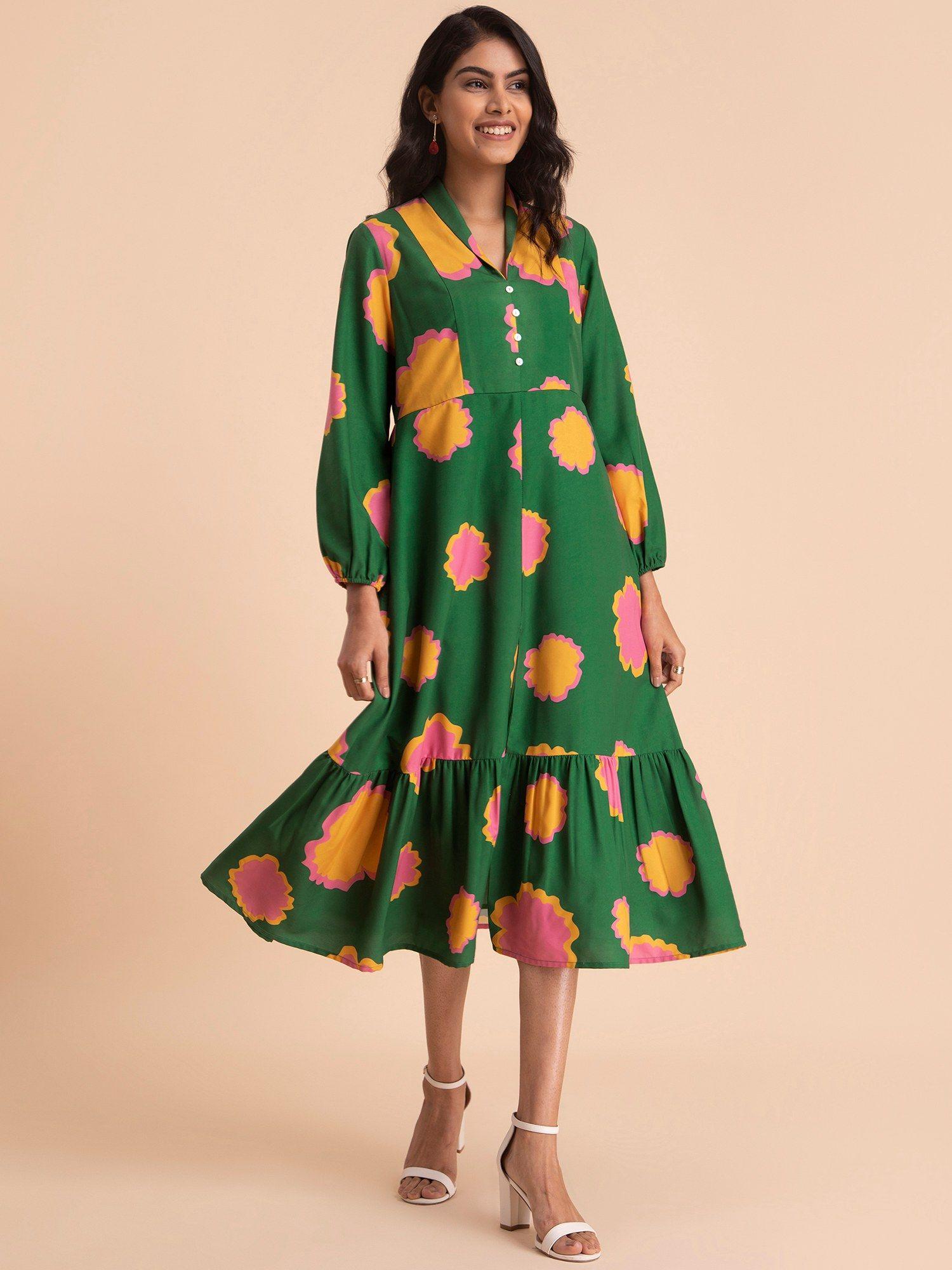 floral aline dress green