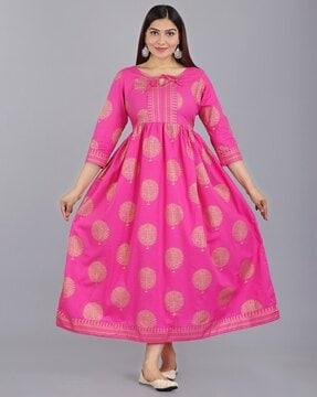 floral anarkali kurta with round neck