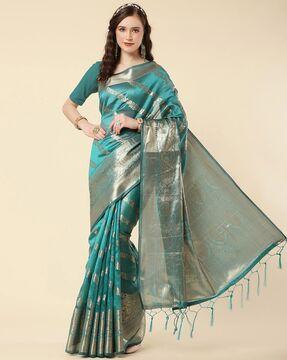 floral and leheriya pattern organza  traditional saree with blouse piece