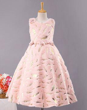 floral applique round-neck fit & flare dress