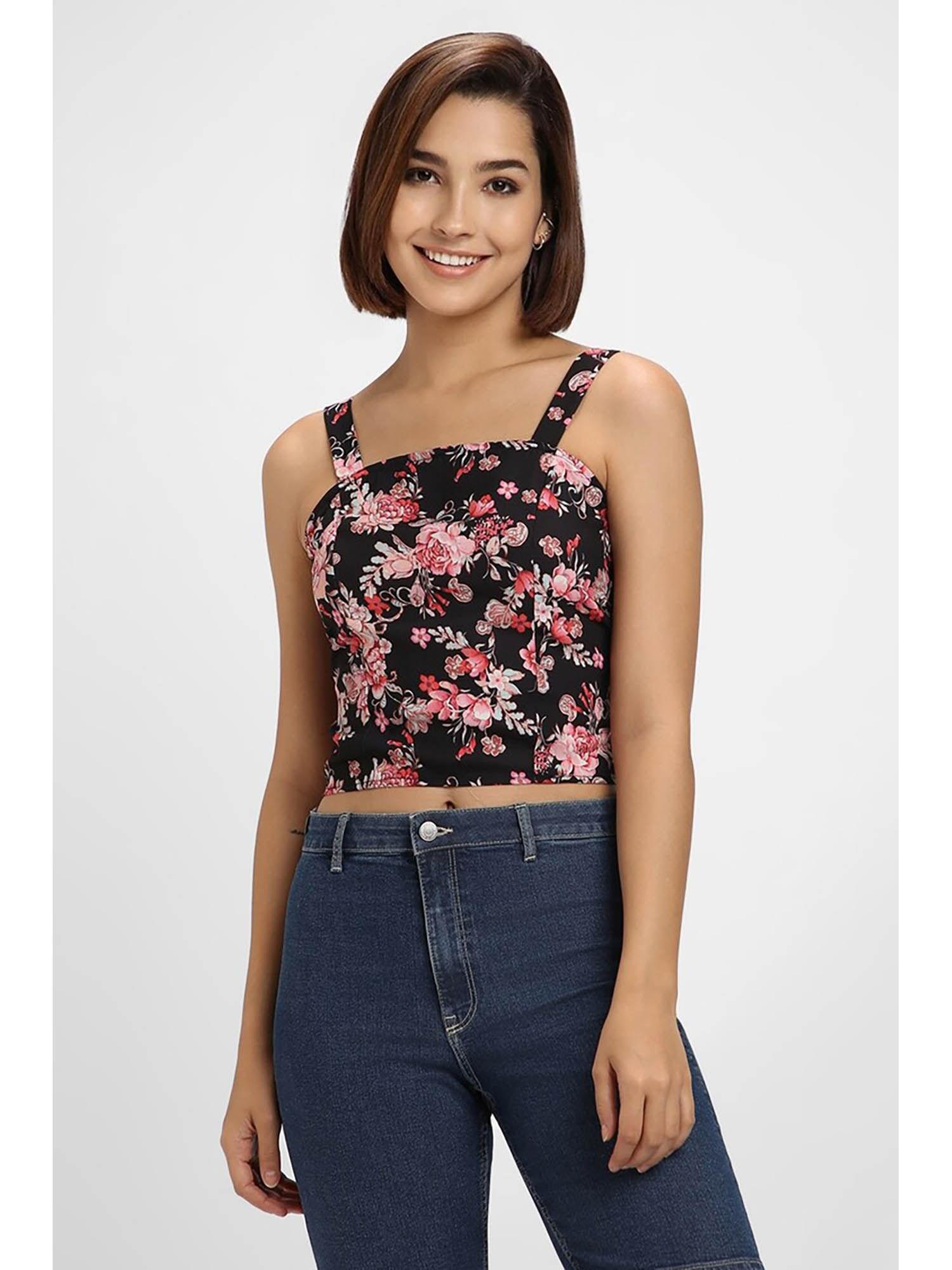 floral black crop top