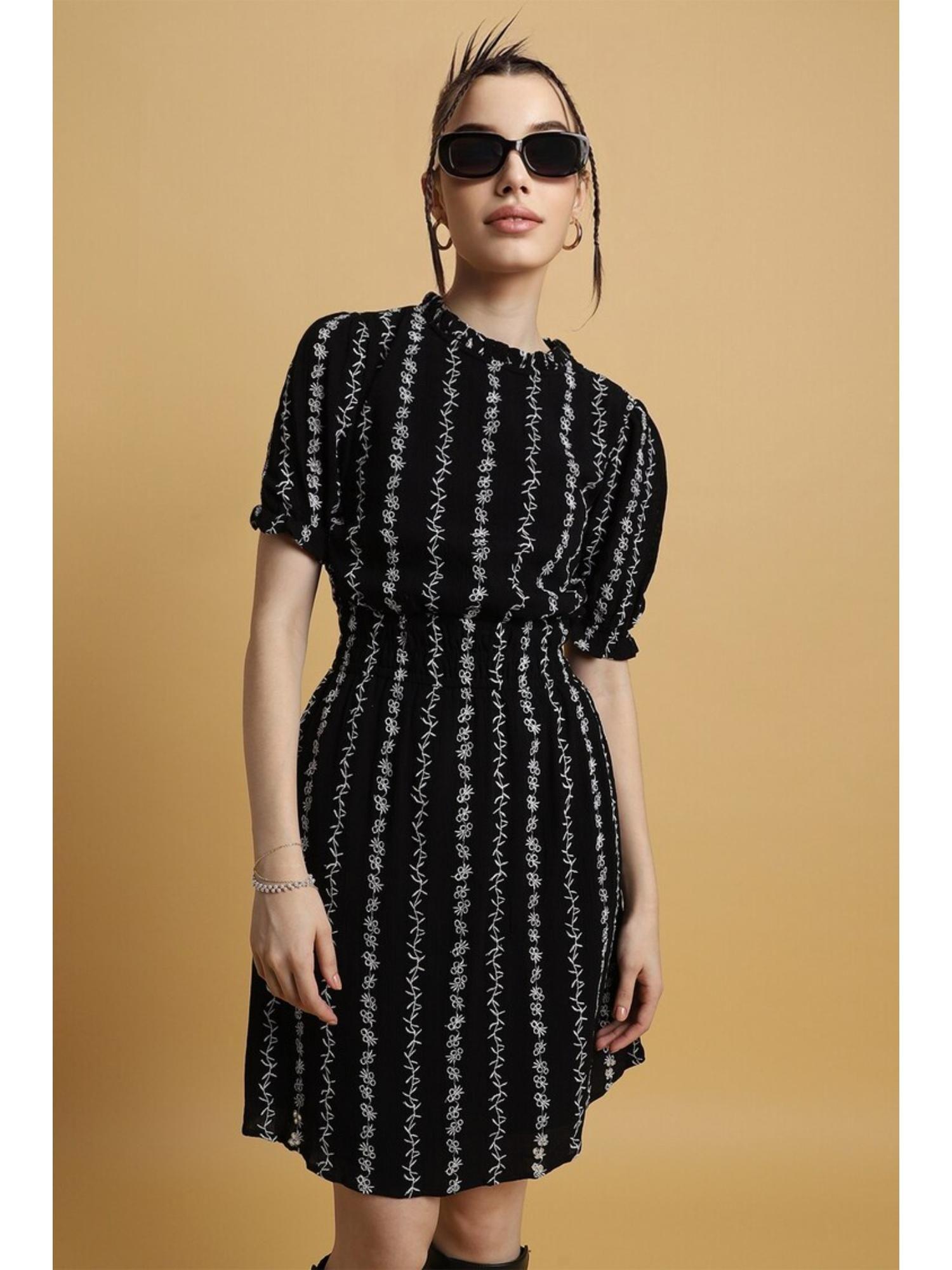 floral black knee length dress