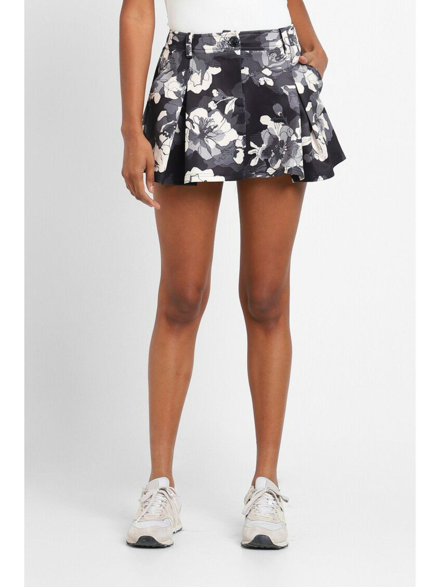 floral black mini skirt