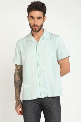 floral blended fabric relaxed fit men's casual wear shirt - green
