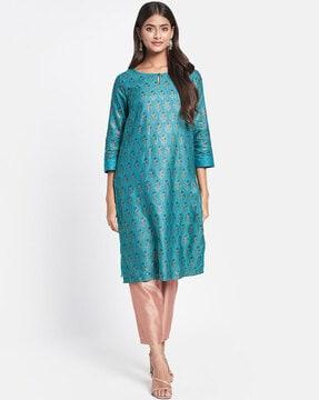 floral block print straight kurta