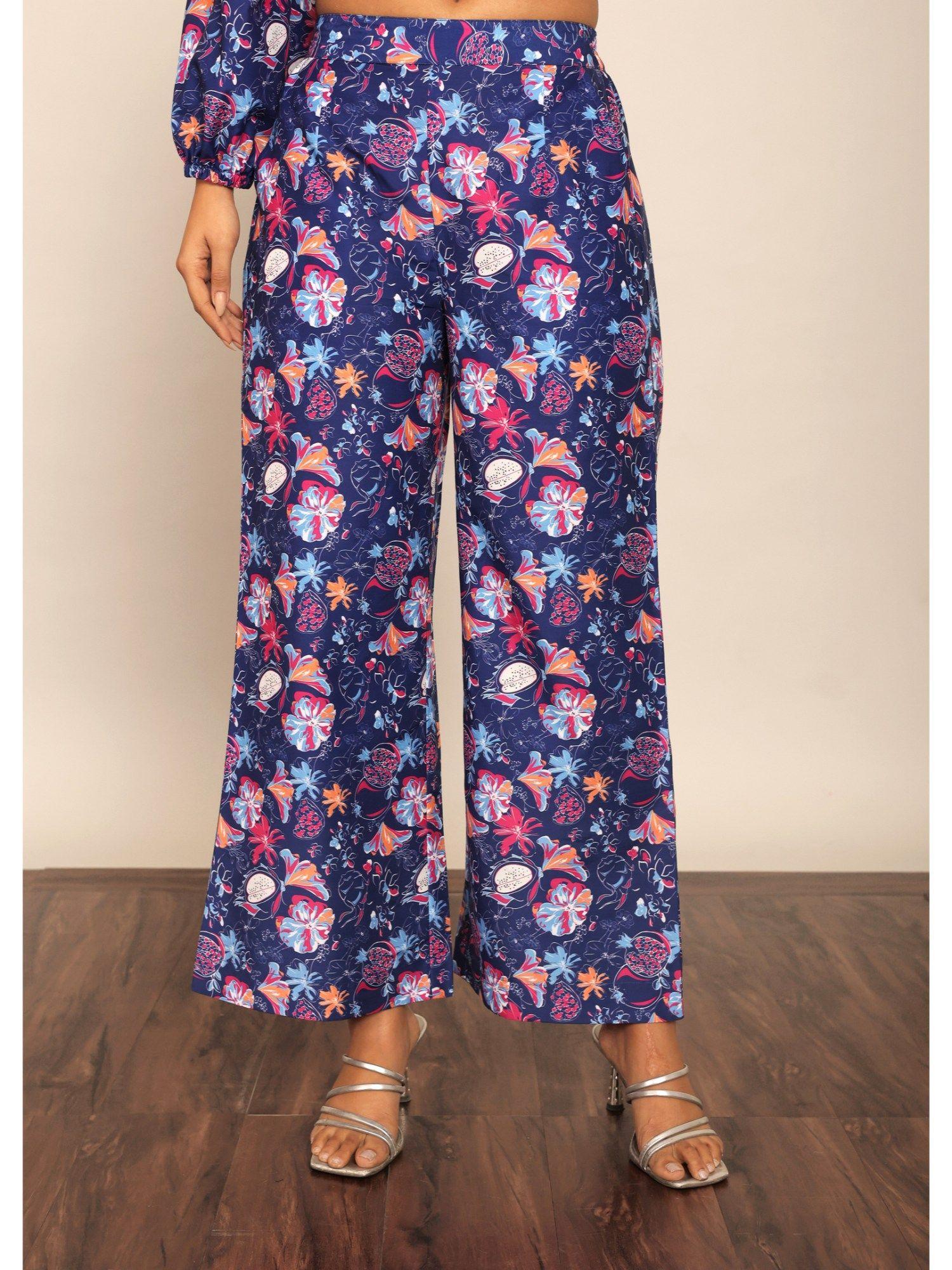 floral blue and multicolor relaxed palazzo