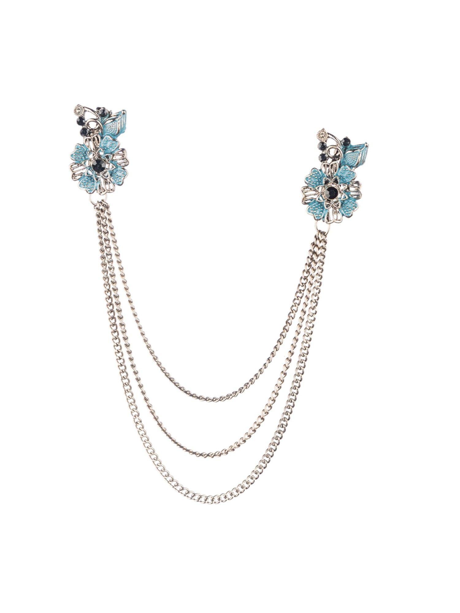 floral blue chain lapel pin