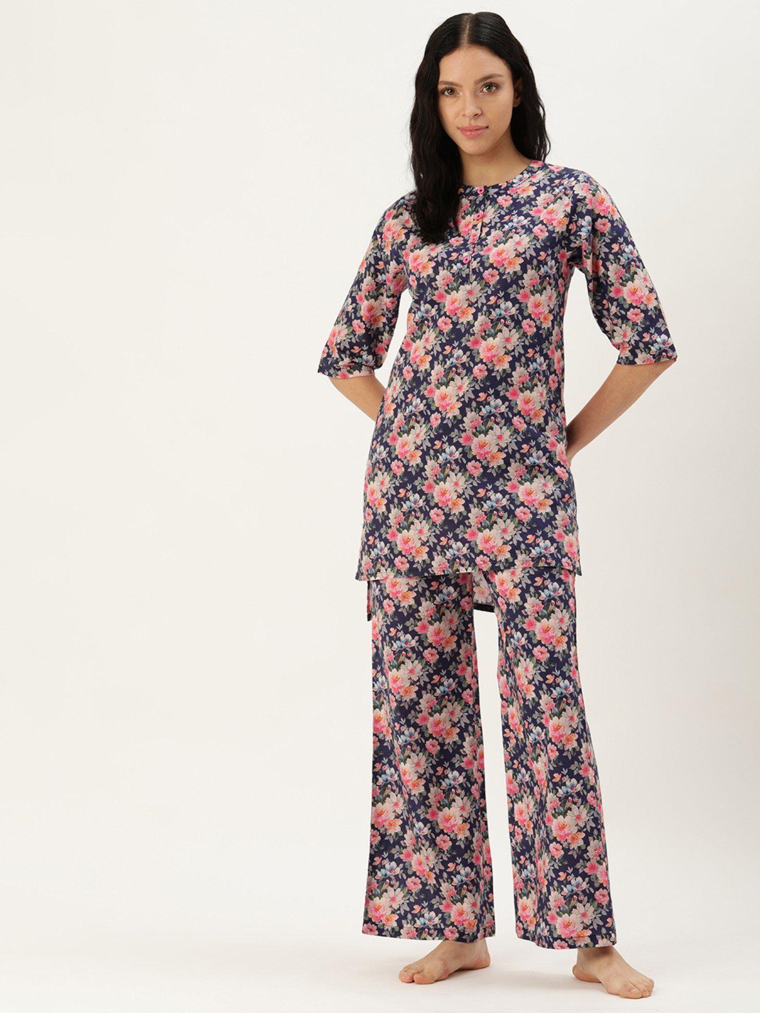 floral blue kurta & palazzo (set of 2)