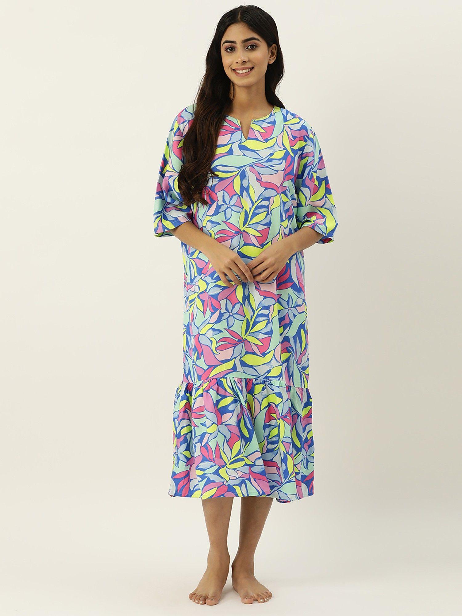 floral blue nightdress for women