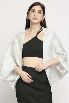 floral brocade relaxed fit women's shrug - white