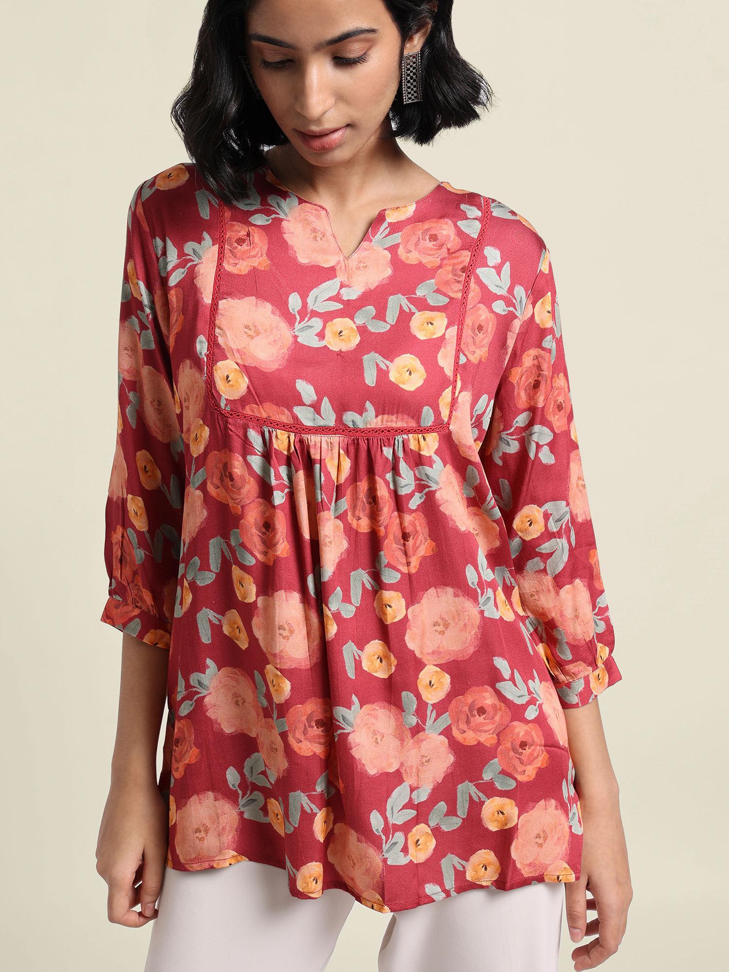 floral burst maroon tunic