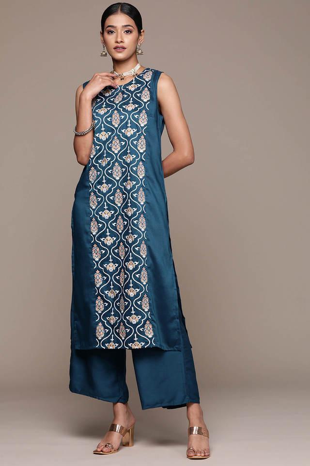 floral calf length chiffon knit womens kurta palazzo set