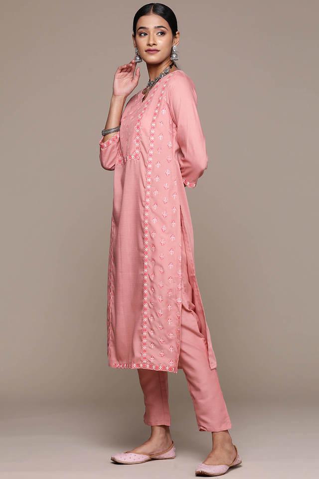 floral calf length chiffon knit womens kurta pant set