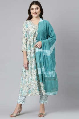 floral calf length modal woven women's salwar kurta dupatta set - ferrous