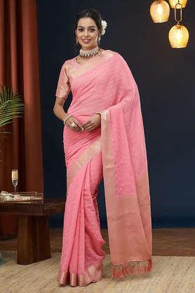 floral chiffon festive wear women's saree with blouse piece - pink