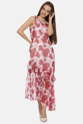 floral chiffon one shoulder women's maxi dress - white