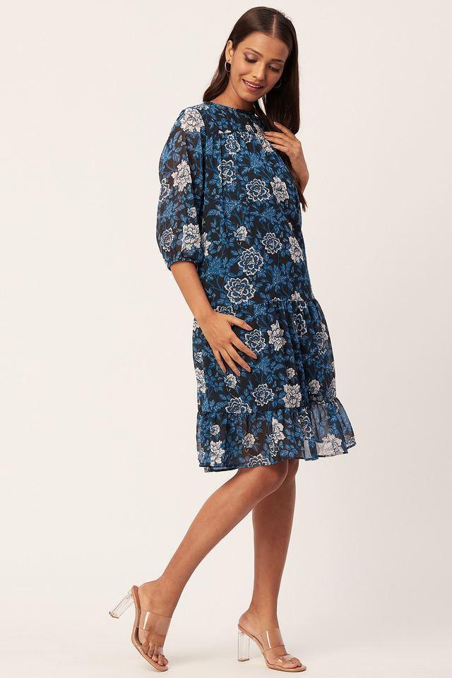 floral chiffon round neck womens mini dress