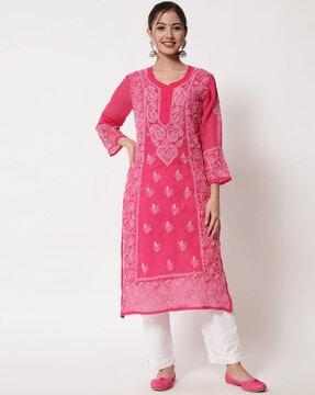 floral chikankari straight kurta