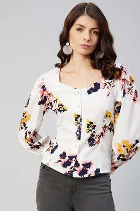 floral collar neck polyester women's casual wear shirt - off white