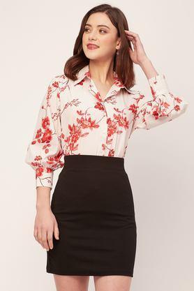 floral collared cotton women's casual wear shirt - red