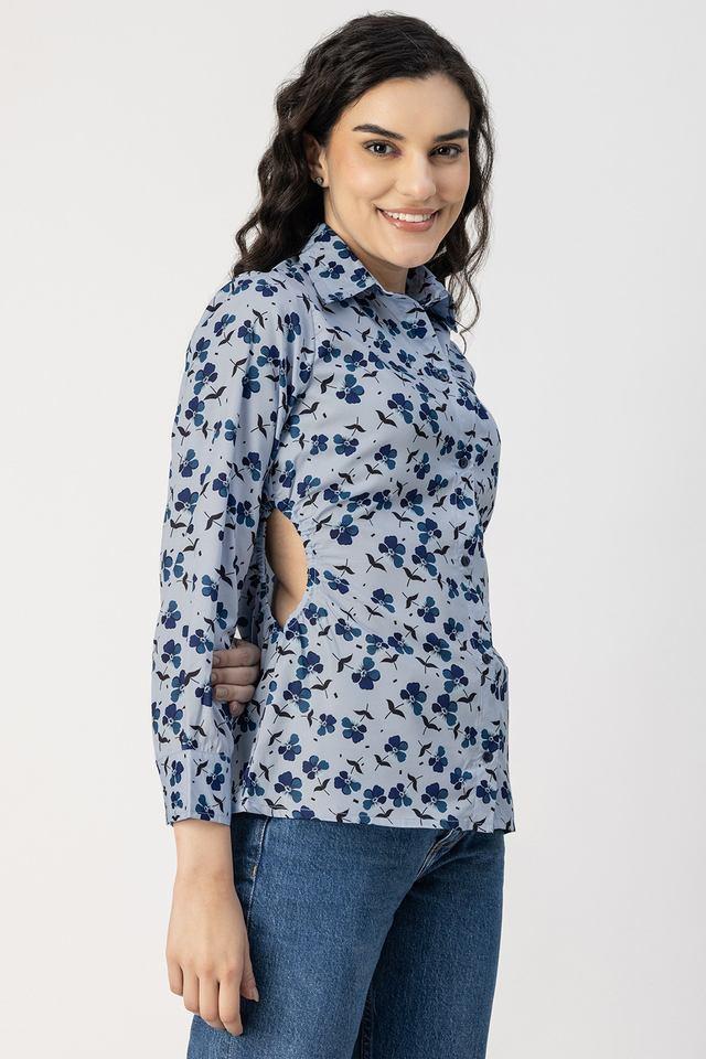 floral collared crepe womens casual wear shirt