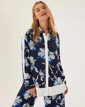 floral collared long sleeve longline shirt