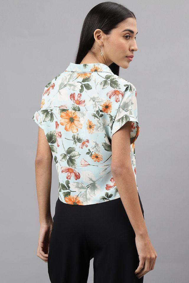 floral collared polyester womens casual wear shirt